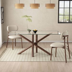 Rectangular Glass Dining Table Walnut