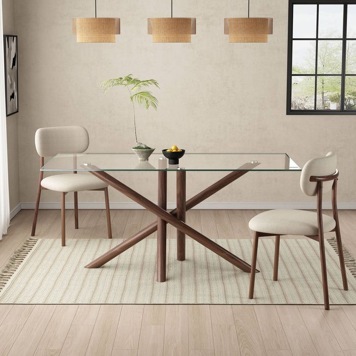 Rectangular Glass Dining Table Walnut