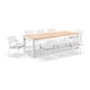 Balmoral 2.5m Teak Top Aluminium Table White With 8 Kansas Dining Chairs & Heather Beige Cushions