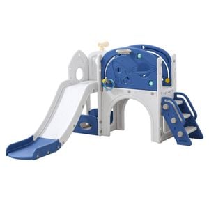 9 in 1 L-Shaped Toddler Slide Indoor Baby Slide Kids Playset Outdoor Playground Blue