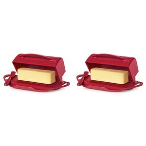 2PK Butterie Flip-Top Plastic Butter Dish w/ Spreader 22.9x14cm - Red