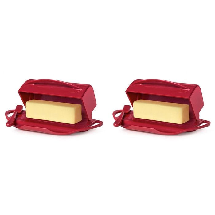 2PK Butterie Flip-Top Plastic Butter Dish w/ Spreader 22.9x14cm - Red