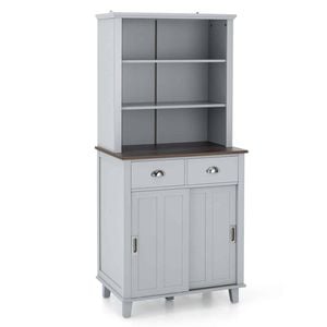 Costway 1.7m Kitchen Buffet Hutch Cupboard Sliding Doors Microwave
