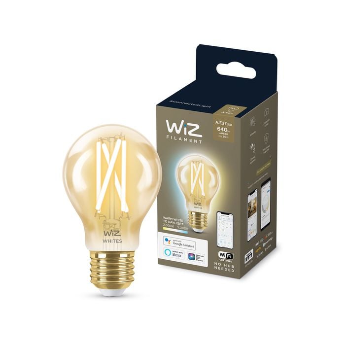 Philips Wiz A60 E27 Smart LED 640lm Tunable White 7W Filament Amber Globe