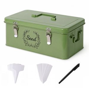Toque Seed Storage Box 4-Compartment Organiser Metal Seed Box Deep Green