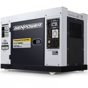 GENPOWER 7kW Peak 5kW Rated Commercial Diesel Generator, Three Phase 415V, Electric Start, Sound-Insulated, RCD Safety Switch