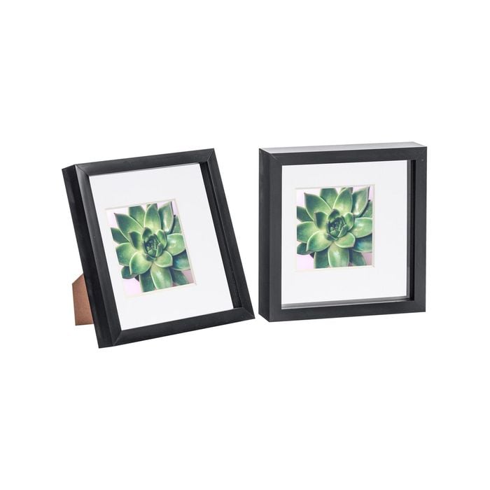 Nicola Spring 2 Piece 8 X 8 3d Shadow Box Photo Frame Set - Craft Display Picture Frame With 4 X 4 Mount - Black