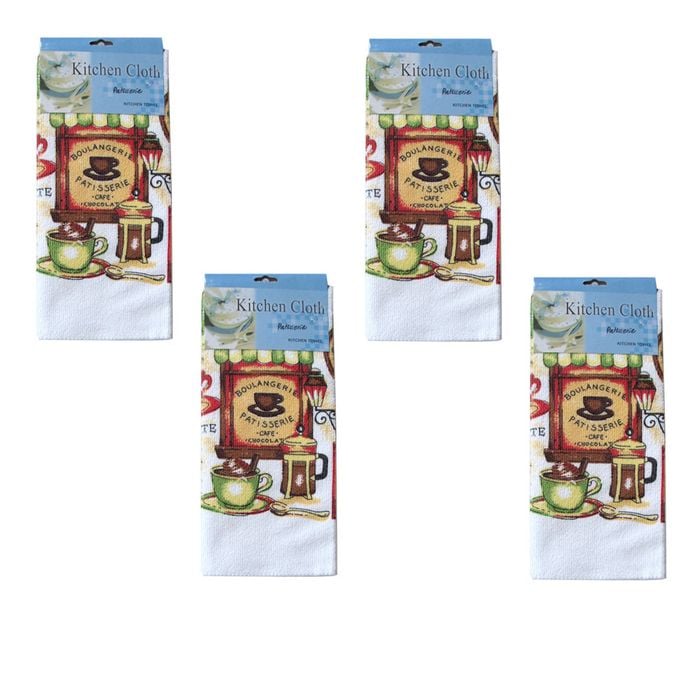 Just Comfort Set of 4 Microfibre Printed Tea Towels Patisserie
