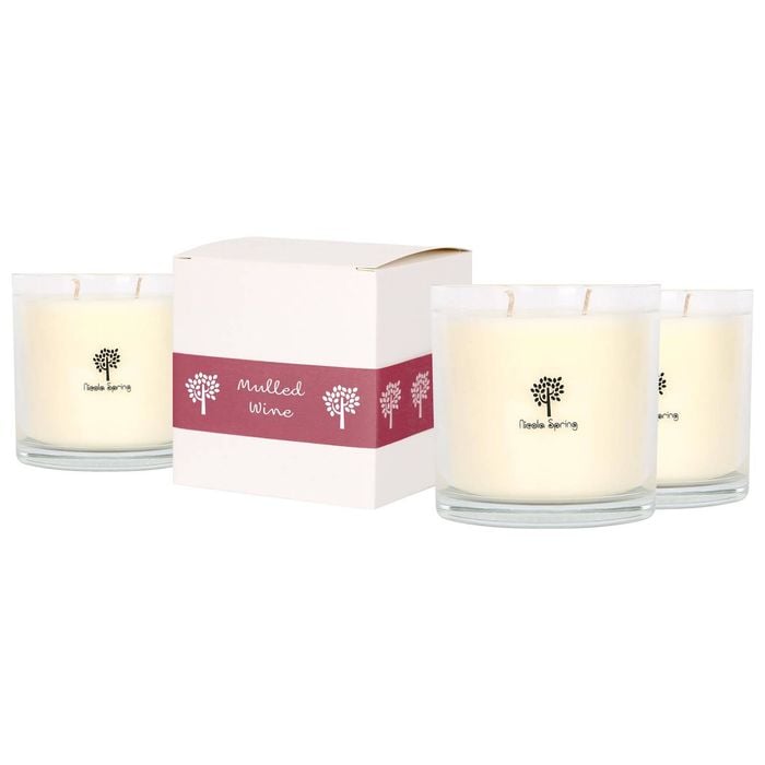 Nicola Spring 3x 400g Soy Wax Scented Candles - Mulled Wine - 45 Hour Burn Time Relaxation Aromatherapy Gift Ready Jar Candle