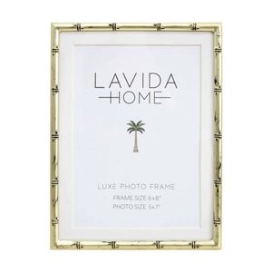 LVD Luxe 6x8 Gold Bamboo Iron/ Glass Photo Frame Home Decor 20x15x1.5cm