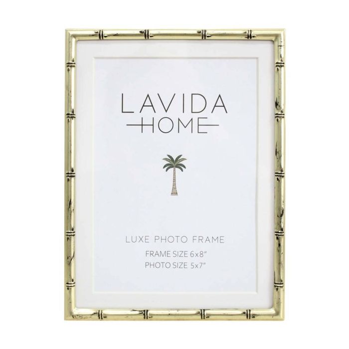 LVD Luxe 6x8 Gold Bamboo Iron/ Glass Photo Frame Home Decor 20x15x1.5cm