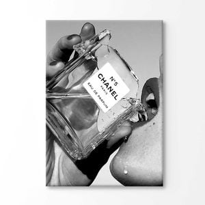 Black And White Drinking Fashion Bottle  Print 100% Australian Made 180x120cm (Stretched Canvas)