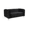 2 Seater Sofa Classic Button Tufted Lounge in Black Velvet Fabric with Metal Legs