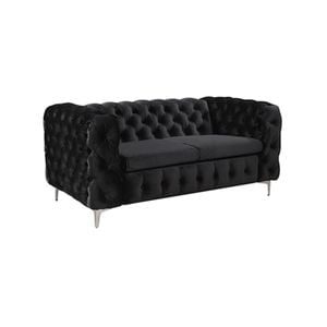 2 Seater Sofa Classic Button Tufted Lounge in Black Velvet Fabric with Metal Legs