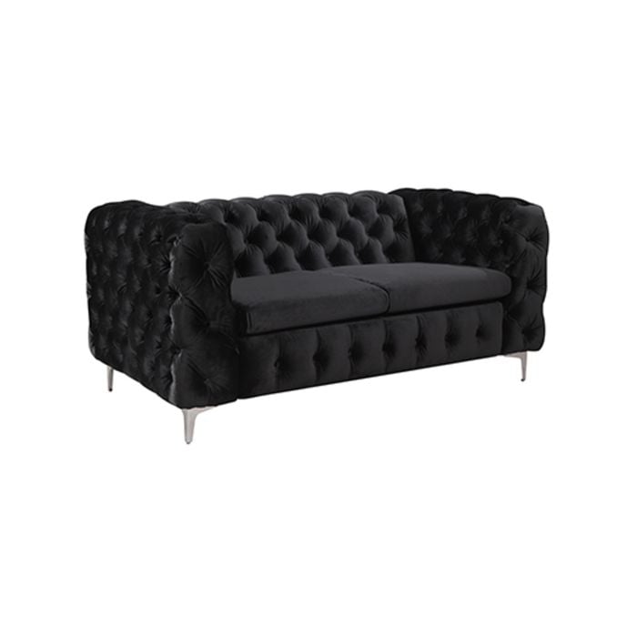 2 Seater Sofa Classic Button Tufted Lounge in Black Velvet Fabric with Metal Legs