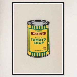 Galrie Banksy Soup Can Yellow Emerald Brown Poster - Iconic 2006 Art Print, Black Frame, 50 x 70cm (20 x 28inch)
