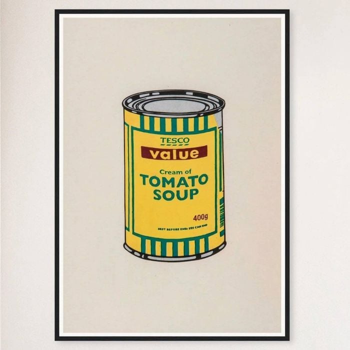 Galrie Banksy Soup Can Yellow Emerald Brown Poster - Iconic 2006 Art Print, Black Frame, 50 x 70cm (20 x 28inch)
