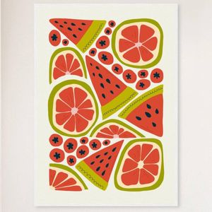 Galrie Vibrant Red Fruits Art Print for Kitchen Decor - Abstract Fruit Collection, White Frame, 50 x 70cm (20 x 28inch)
