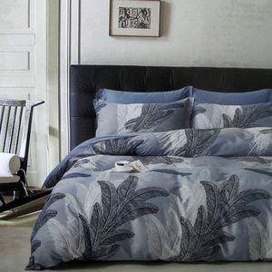 Bloomington 300TC Palm Leaf Blue Reversible Cotton Quilt Cover Set Queen