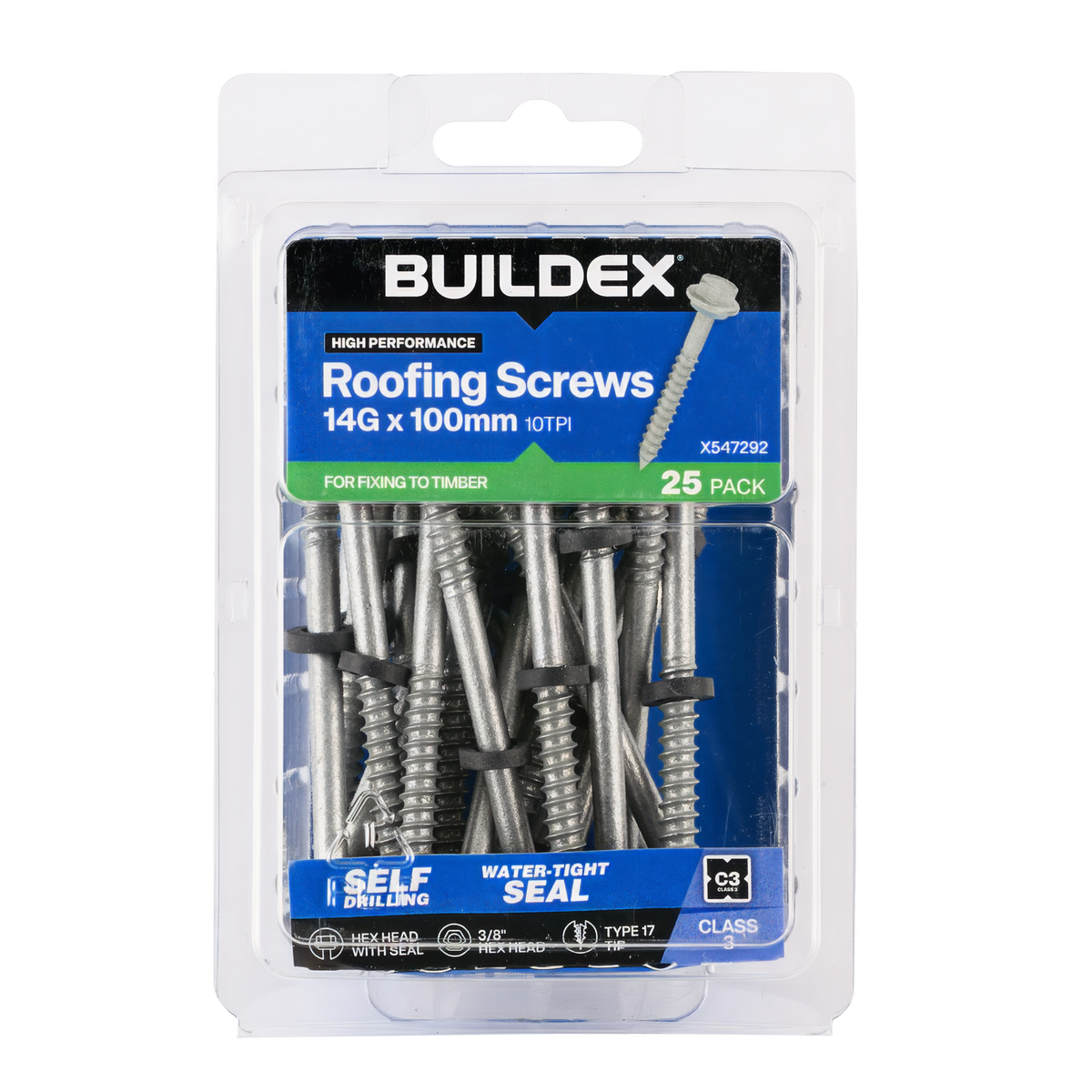 Buildex 14G x 100mm Class 3 Roofing Screws with Seal - 25 Pack ...