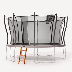 VULY Flare Large 13ft Trampoline for Kids with Safety Enclosure - Round Kids Trampolines Bundle With Basketball Hoop & Ladder
