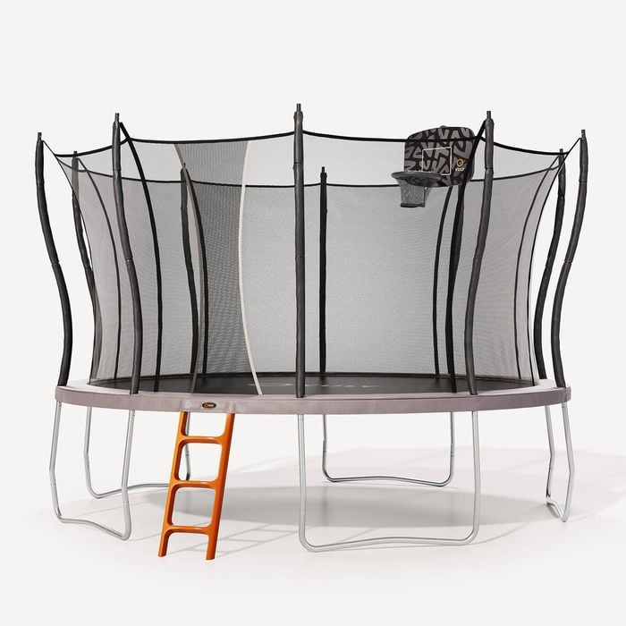 VULY Flare Large 13ft Trampoline for Kids with Safety Enclosure - Round Kids Trampolines Bundle With Basketball Hoop & Ladder