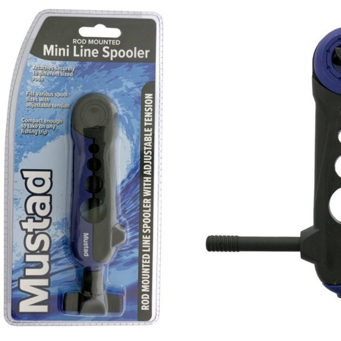 Mustad Rod Mounted Mini Fishing Line Spooler with Adjustable Tension Knob