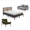 Zinus Double Kai Bamboo Metal Bed Frame & Mattress Set with York 2 Seater Sofa & Sling Accent Chair, Support iCoil Eurotop