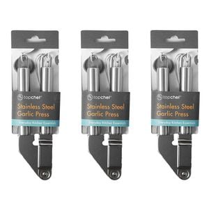 3PK Topchef Stainless Steel Garlic Press Kitchen Utensil 19cm Silver