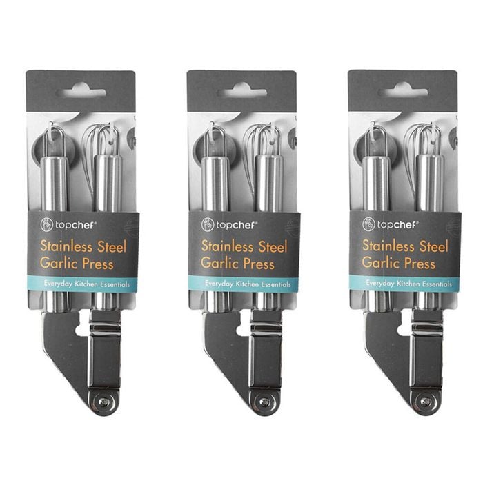 3PK Topchef Stainless Steel Garlic Press Kitchen Utensil 19cm Silver