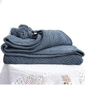 CottonMore New Acrylic Chenille Tassel Knitted Blanket Bed Sofa Throw Rug 130x160cm - Navy