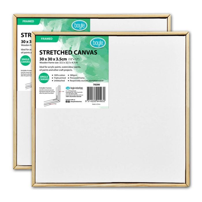 2x Boyle Framed 30x30cm/12x12" Stretched Canvas 380gsm Craft For Acrylic Paint
