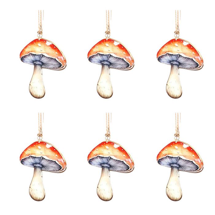 6PK Urban Toadstools Hanging Christmas Decoration 11cm Red Assorted