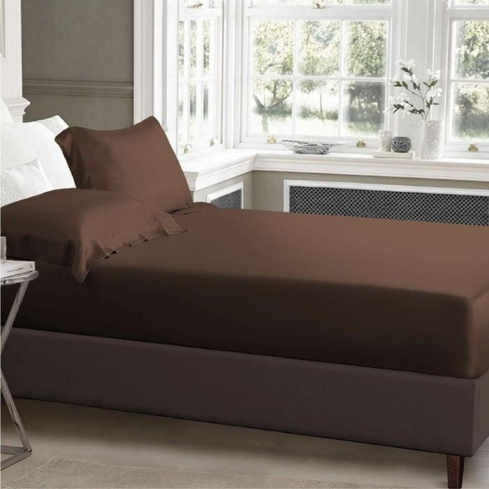 Luxor Single Chocolate 1000TC Silk Silky Feel Satin Fitted Sheet+Pillowcase