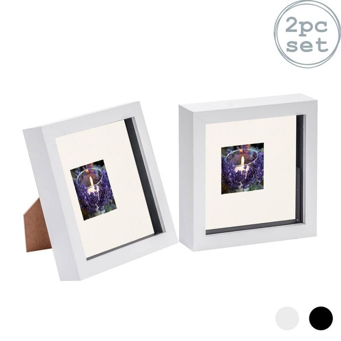 Nicola Spring 2 Piece 6 X 6 3d Shadow Box Photo Frame Set - Craft Display Picture Frame With 2 X 2 Mount - White