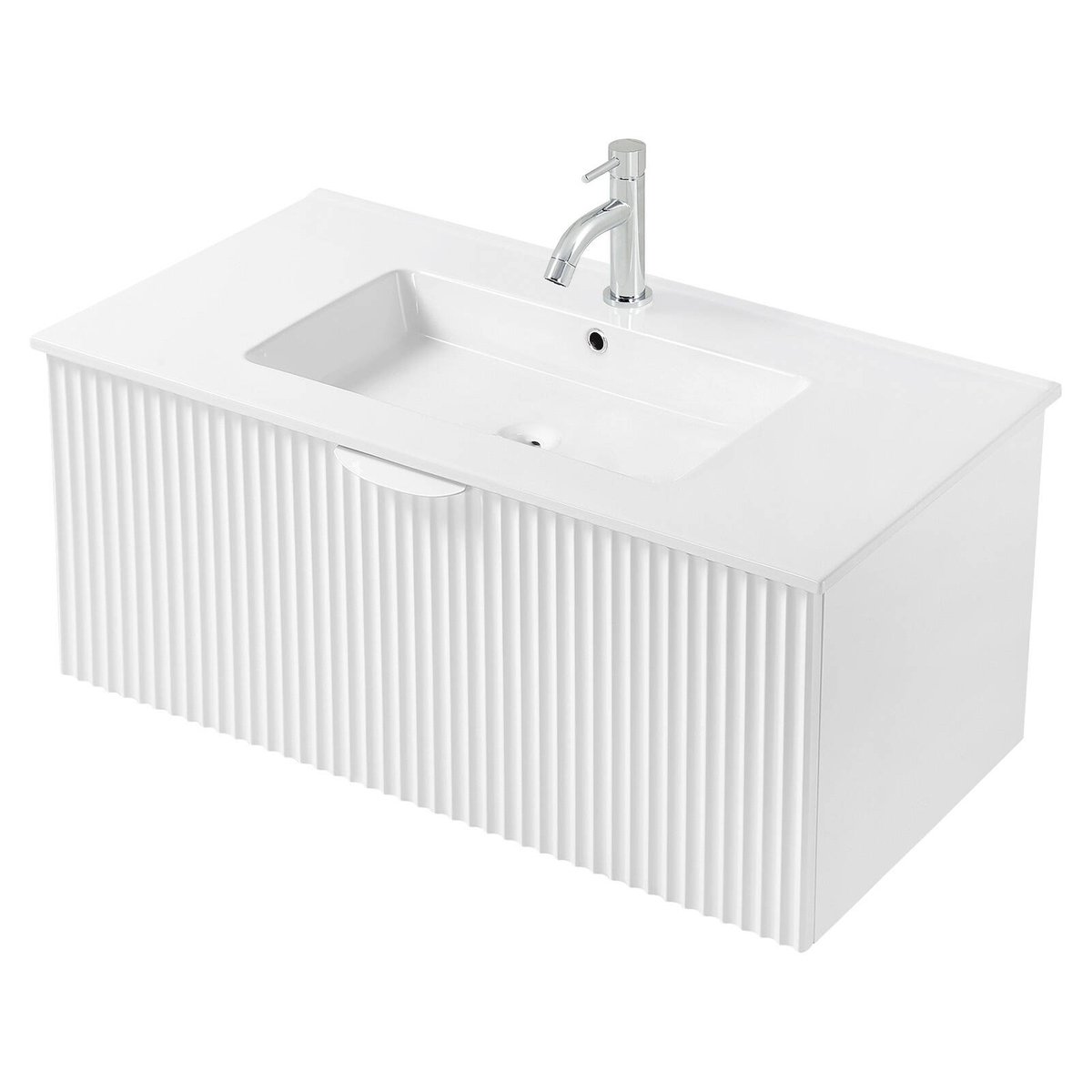 CIBO 900mm White Ripple Wall Hung Bathroom Vanity - Bunnings Australia