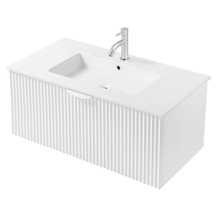 CIBO 900mm White Ripple Wall Hung Bathroom Vanity