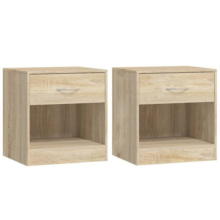 vidaXL 2x Nightstands with Drawer Oak Colour Bedroom Bedside Table Cabinet