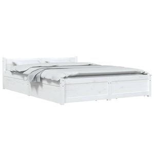 vidaXL Bed Frame with Drawers White 153x203 cm Queen Size Bed Base Bedstead