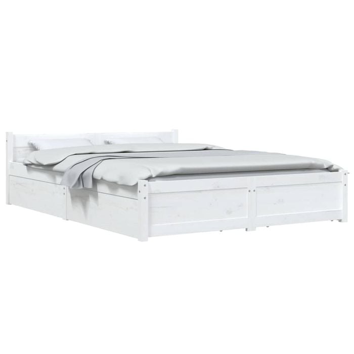 vidaXL Bed Frame with Drawers White 153x203 cm Queen Size Bed Base Bedstead