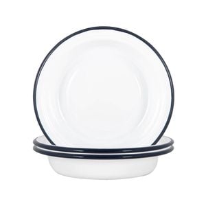 Argon Tableware White Enamel Deep Bowls - Steel Outdoor Camping Dinnerware Tableware - 19cm - Navy - Pack of 6