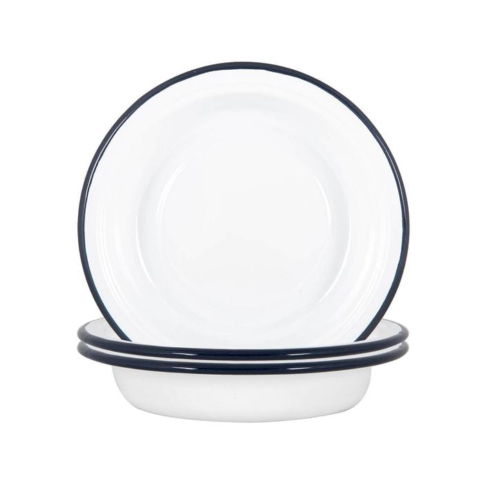 Argon Tableware White Enamel Deep Bowls - Steel Outdoor Camping Dinnerware Tableware - 19cm - Navy - Pack of 6