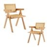 Korina Carver 2pc Set Dining Arm Chair Solid Timber Wood Rattan Wicker Natural