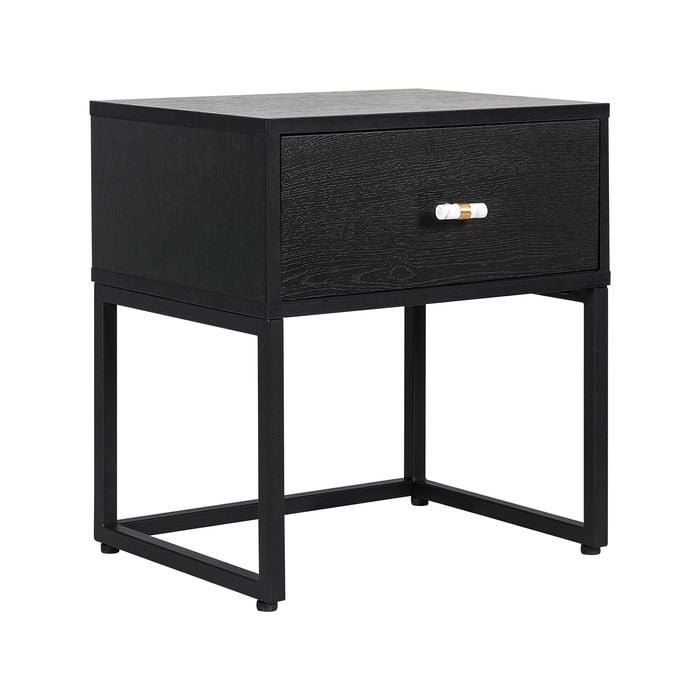 Farah bedside table with faux marble look - Black