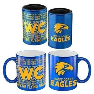 Afl Metallic Coffee Cup And Can Cooler Set - West Coast Eagles - Mug Stubby