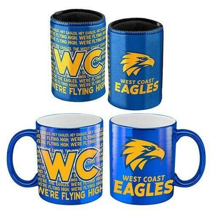 Afl Metallic Coffee Cup And Can Cooler Set - West Coast Eagles - Mug Stubby
