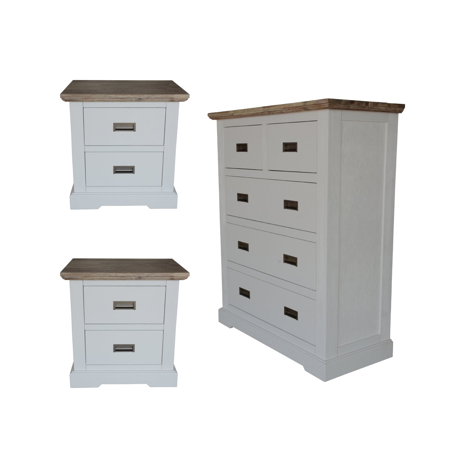 Fiona Set of 2 Bedside Table Tallboy Bedroom Furniture Package Set White Grey Bunnings Australia