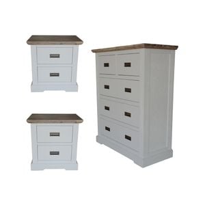 Fiona Set of 2 Bedside Table Tallboy Bedroom Furniture Package Set White Grey