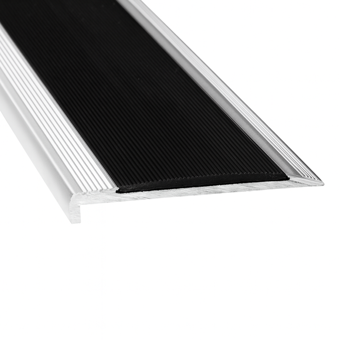 Duratac 900mm Clear Aluminium Stair Nosing with Black Vinyl Insert and Countersunk Holes - 5 Pack