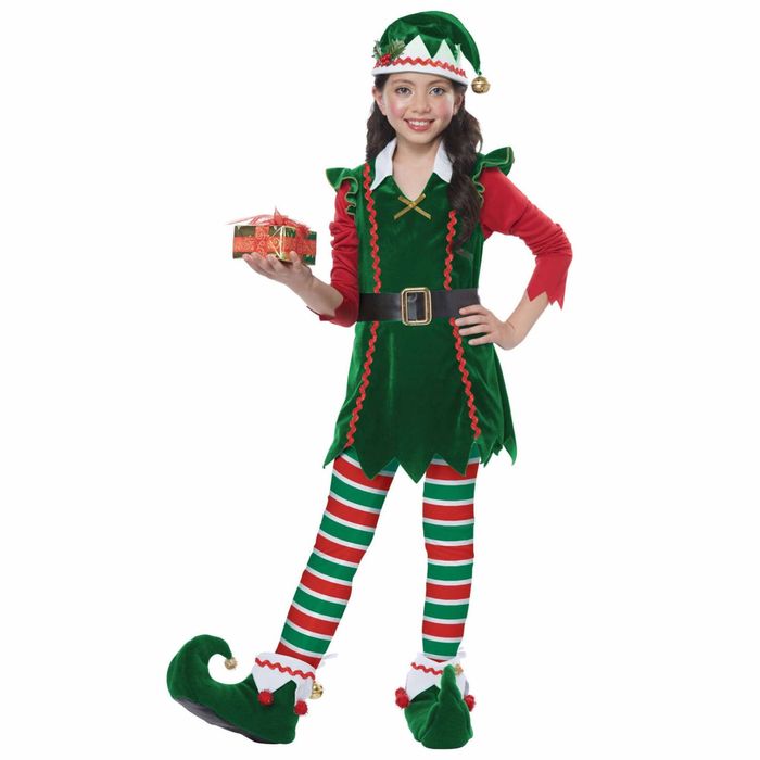 Festive Elf Santa Helper Christmas Holiday Fancy Dress Up Girls Costume L